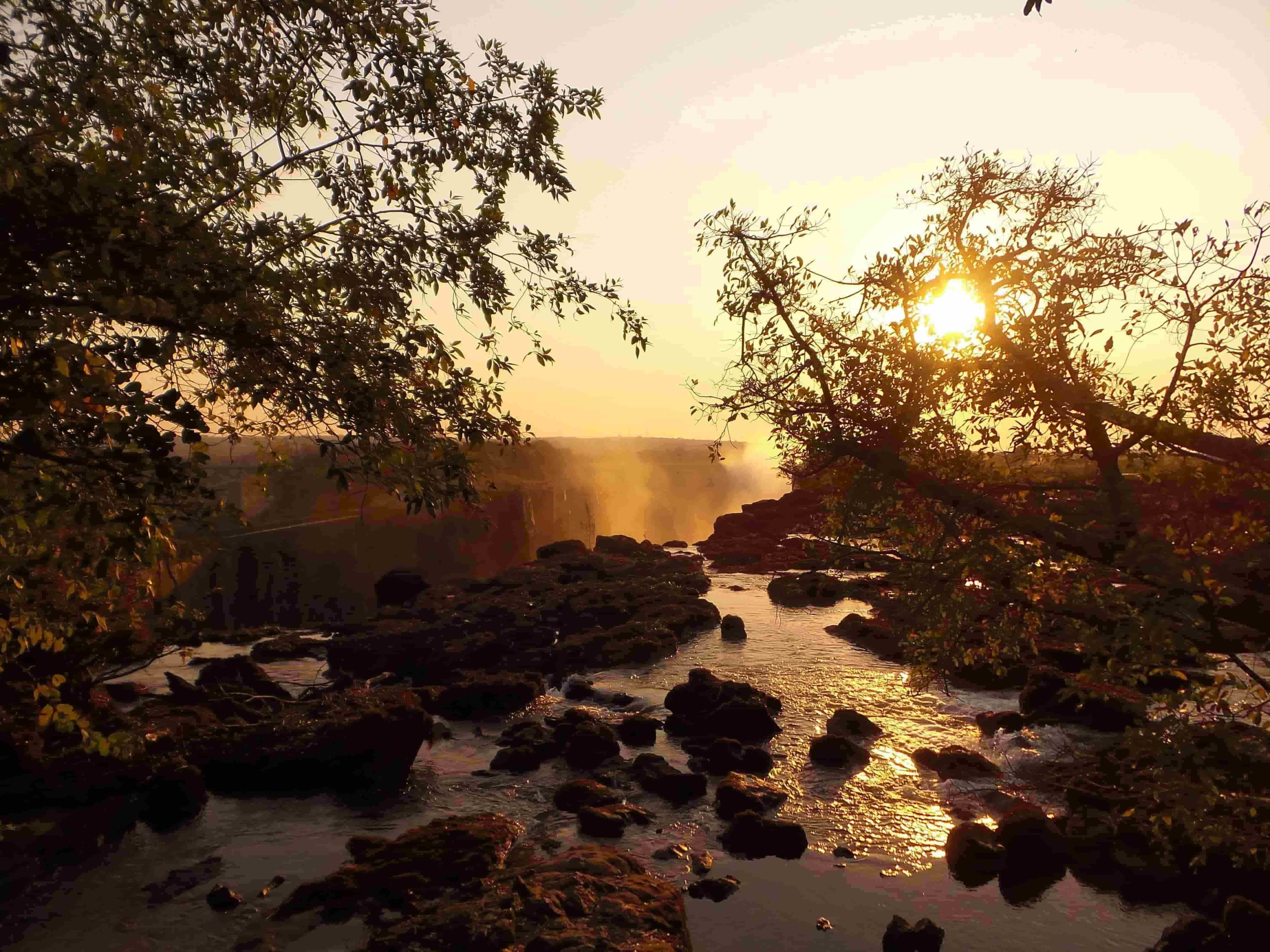 waterfall sun setting